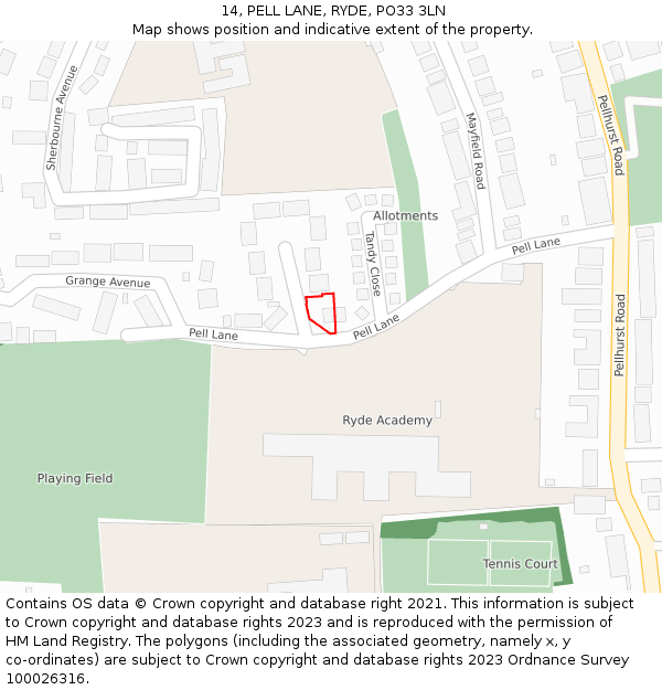 14, PELL LANE, RYDE, PO33 3LN: Location map and indicative extent of plot