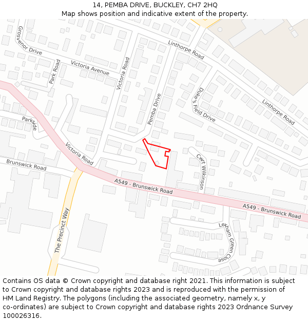 14, PEMBA DRIVE, BUCKLEY, CH7 2HQ: Location map and indicative extent of plot