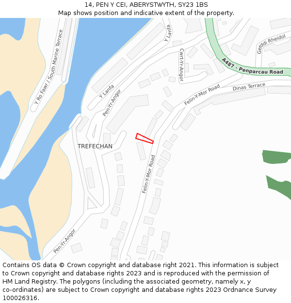 14, PEN Y CEI, ABERYSTWYTH, SY23 1BS: Location map and indicative extent of plot