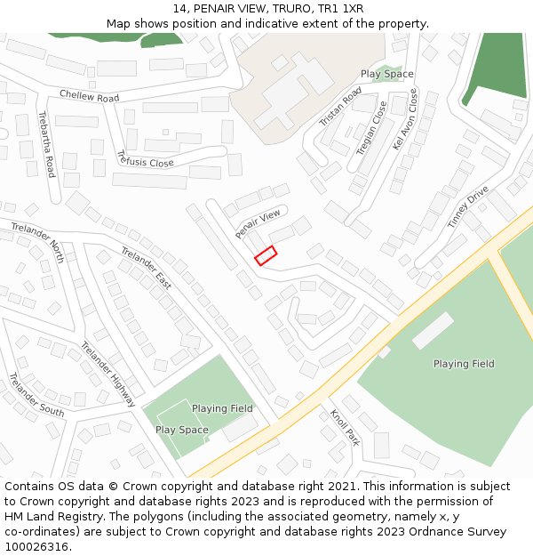 14, PENAIR VIEW, TRURO, TR1 1XR: Location map and indicative extent of plot