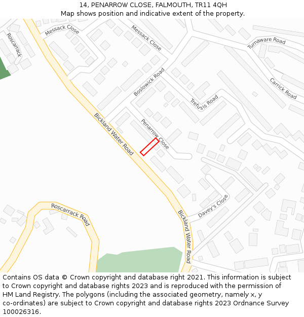 14, PENARROW CLOSE, FALMOUTH, TR11 4QH: Location map and indicative extent of plot