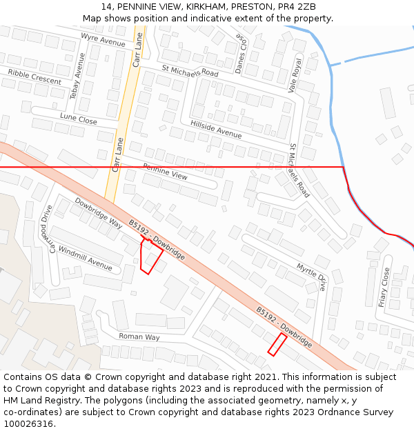 14, PENNINE VIEW, KIRKHAM, PRESTON, PR4 2ZB: Location map and indicative extent of plot