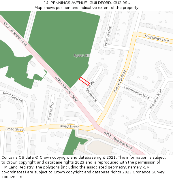 14, PENNINGS AVENUE, GUILDFORD, GU2 9SU: Location map and indicative extent of plot