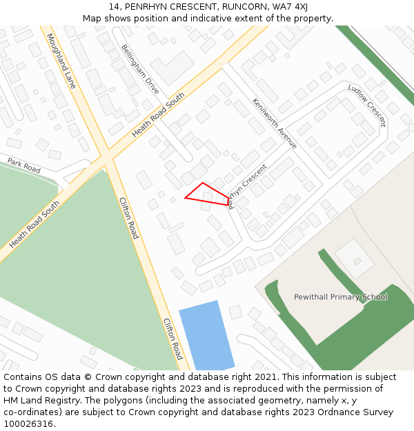 14, PENRHYN CRESCENT, RUNCORN, WA7 4XJ: Location map and indicative extent of plot