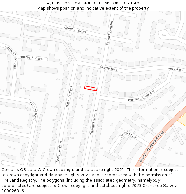 14, PENTLAND AVENUE, CHELMSFORD, CM1 4AZ: Location map and indicative extent of plot