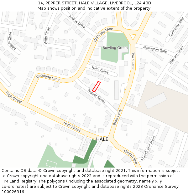 14, PEPPER STREET, HALE VILLAGE, LIVERPOOL, L24 4BB: Location map and indicative extent of plot