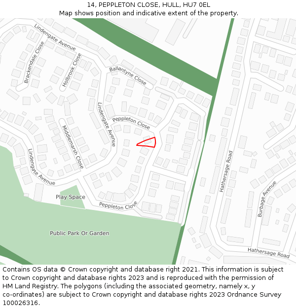 14, PEPPLETON CLOSE, HULL, HU7 0EL: Location map and indicative extent of plot