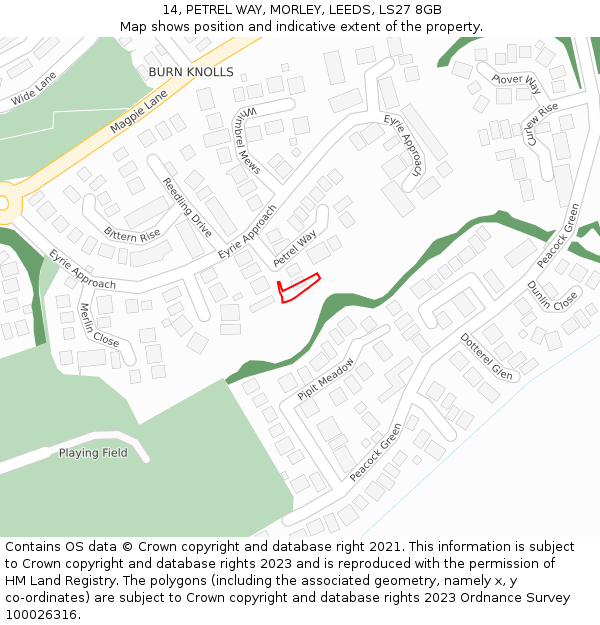 14, PETREL WAY, MORLEY, LEEDS, LS27 8GB: Location map and indicative extent of plot