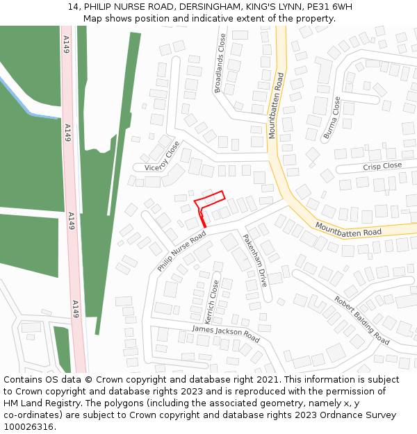 14, PHILIP NURSE ROAD, DERSINGHAM, KING'S LYNN, PE31 6WH: Location map and indicative extent of plot