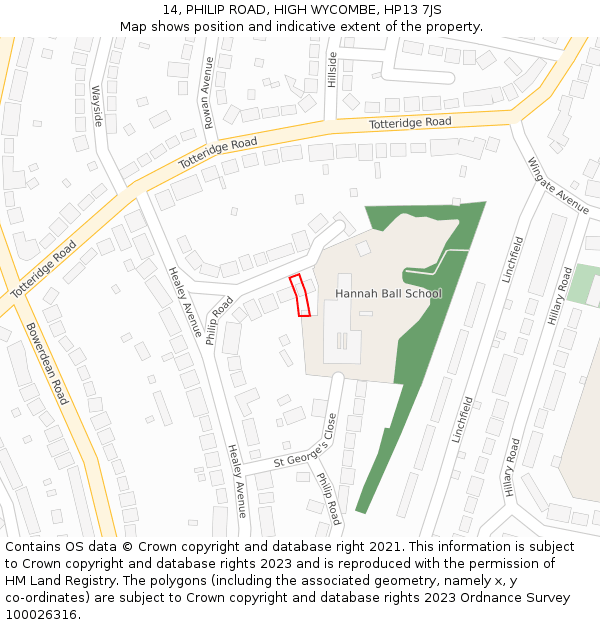 14, PHILIP ROAD, HIGH WYCOMBE, HP13 7JS: Location map and indicative extent of plot