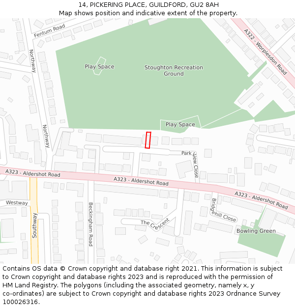 14, PICKERING PLACE, GUILDFORD, GU2 8AH: Location map and indicative extent of plot