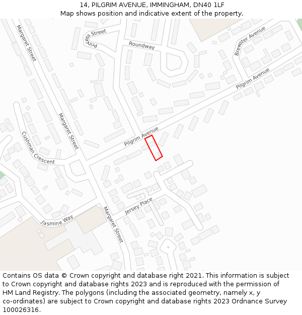 14, PILGRIM AVENUE, IMMINGHAM, DN40 1LF: Location map and indicative extent of plot