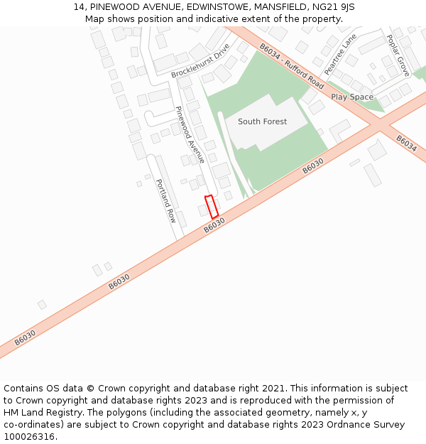 14, PINEWOOD AVENUE, EDWINSTOWE, MANSFIELD, NG21 9JS: Location map and indicative extent of plot