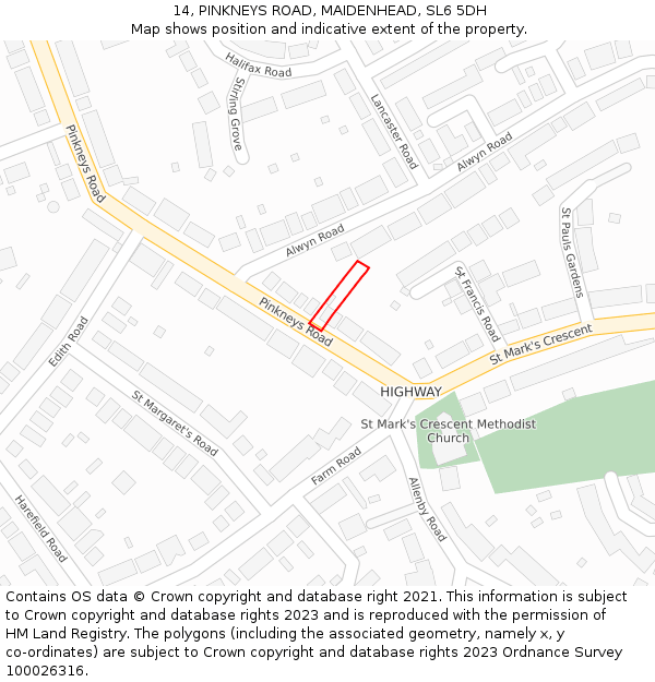 14, PINKNEYS ROAD, MAIDENHEAD, SL6 5DH: Location map and indicative extent of plot
