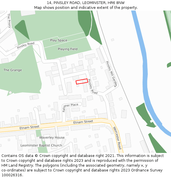 14, PINSLEY ROAD, LEOMINSTER, HR6 8NW: Location map and indicative extent of plot