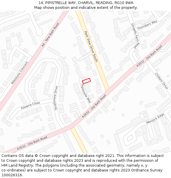 14, PIPISTRELLE WAY, CHARVIL, READING, RG10 9WA: Location map and indicative extent of plot