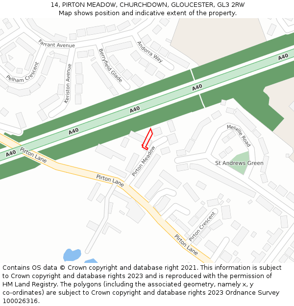 14, PIRTON MEADOW, CHURCHDOWN, GLOUCESTER, GL3 2RW: Location map and indicative extent of plot