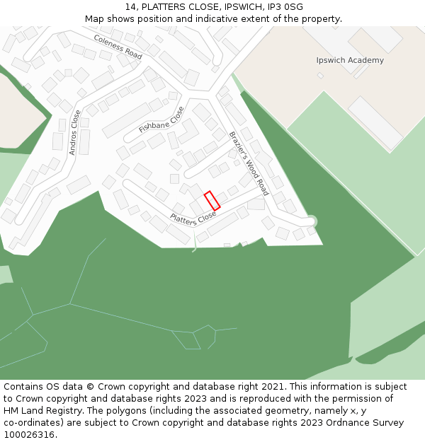 14, PLATTERS CLOSE, IPSWICH, IP3 0SG: Location map and indicative extent of plot