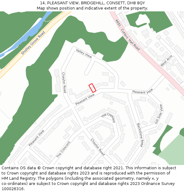 14, PLEASANT VIEW, BRIDGEHILL, CONSETT, DH8 8QY: Location map and indicative extent of plot