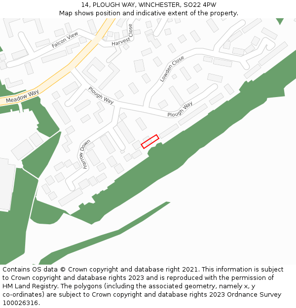 14, PLOUGH WAY, WINCHESTER, SO22 4PW: Location map and indicative extent of plot