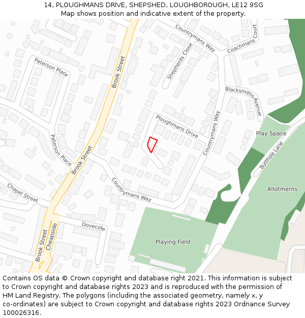 14, PLOUGHMANS DRIVE, SHEPSHED, LOUGHBOROUGH, LE12 9SG: Location map and indicative extent of plot