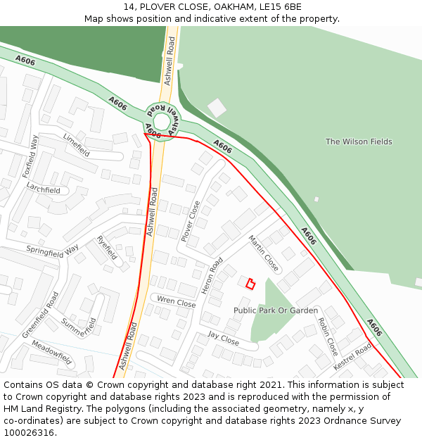 14, PLOVER CLOSE, OAKHAM, LE15 6BE: Location map and indicative extent of plot