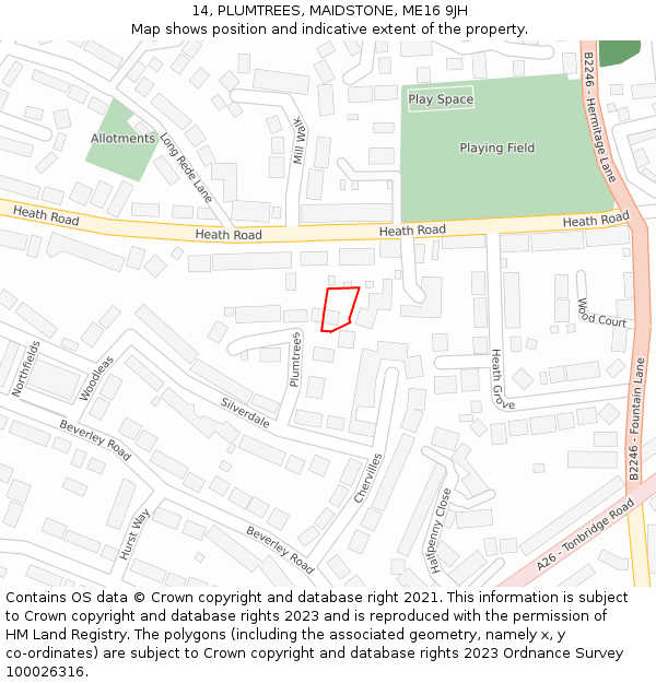 14, PLUMTREES, MAIDSTONE, ME16 9JH: Location map and indicative extent of plot