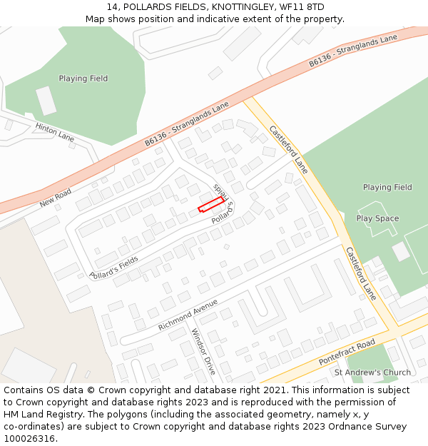 14, POLLARDS FIELDS, KNOTTINGLEY, WF11 8TD: Location map and indicative extent of plot