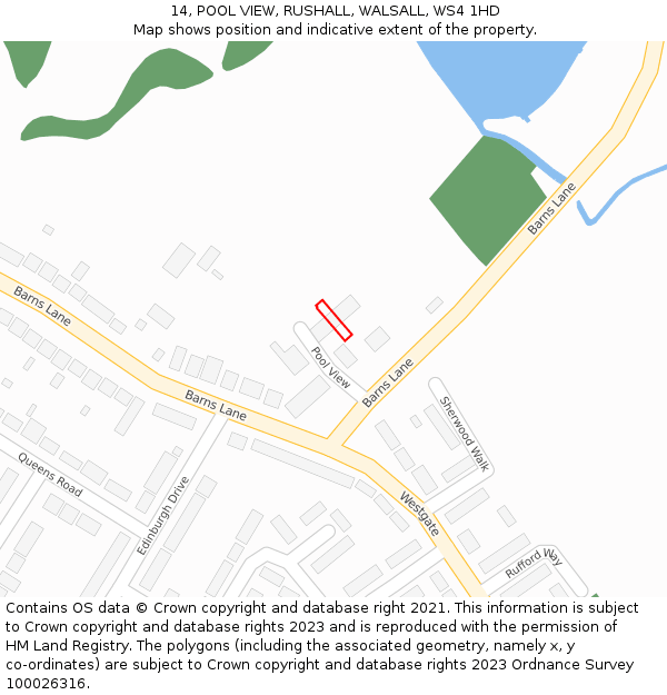 14, POOL VIEW, RUSHALL, WALSALL, WS4 1HD: Location map and indicative extent of plot