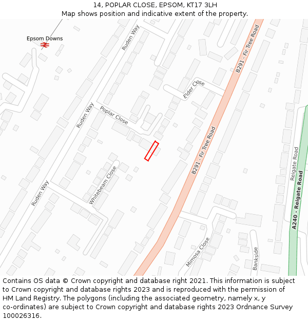 14, POPLAR CLOSE, EPSOM, KT17 3LH: Location map and indicative extent of plot