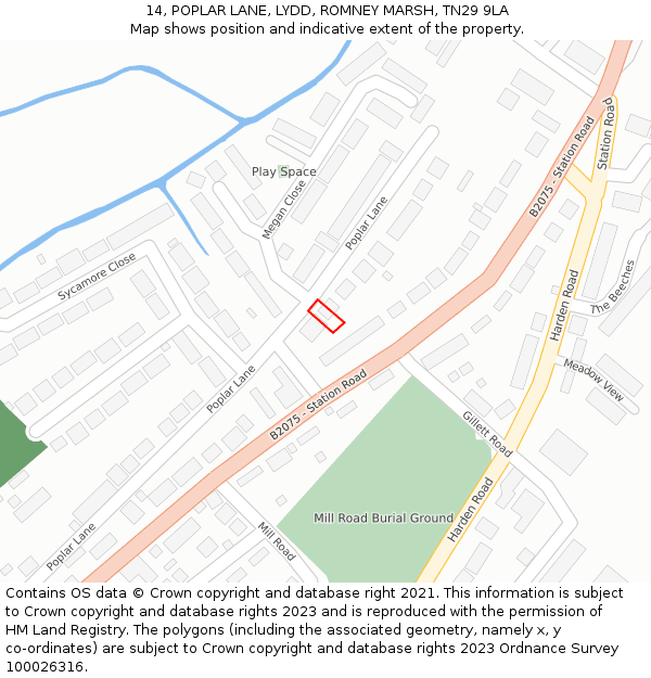 14, POPLAR LANE, LYDD, ROMNEY MARSH, TN29 9LA: Location map and indicative extent of plot