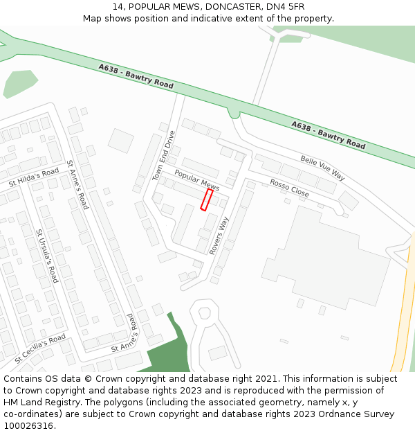 14, POPULAR MEWS, DONCASTER, DN4 5FR: Location map and indicative extent of plot