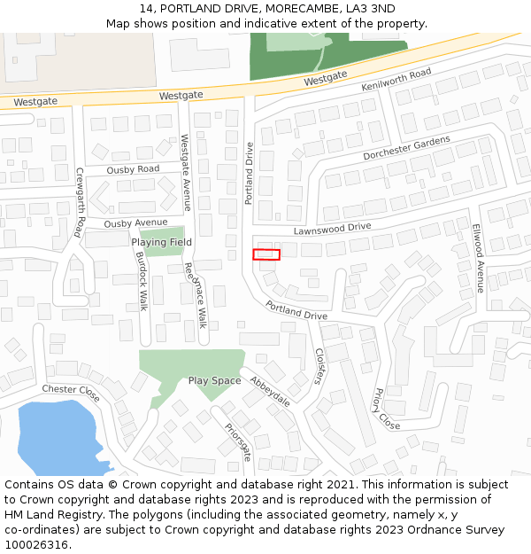 14, PORTLAND DRIVE, MORECAMBE, LA3 3ND: Location map and indicative extent of plot