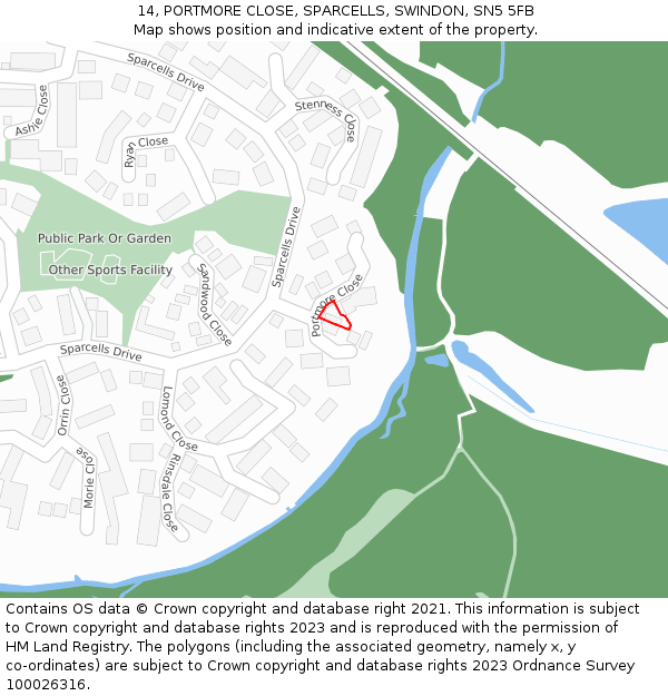 14, PORTMORE CLOSE, SPARCELLS, SWINDON, SN5 5FB: Location map and indicative extent of plot