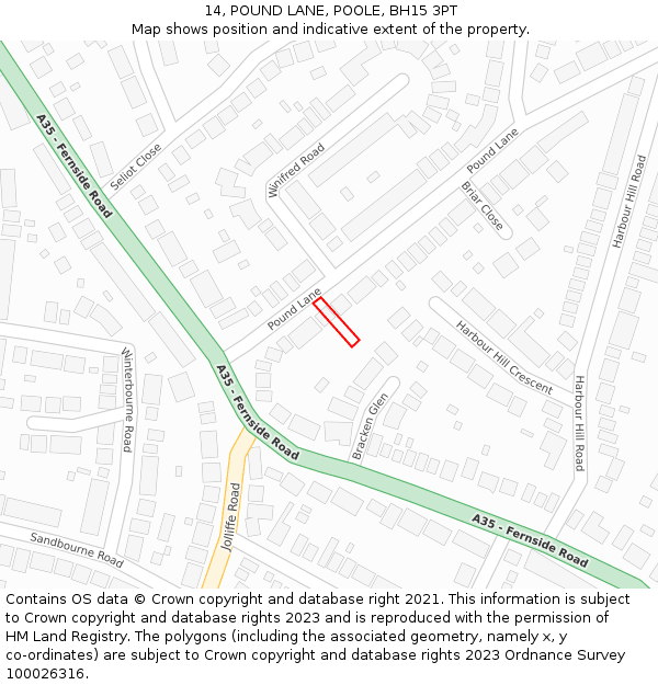 14, POUND LANE, POOLE, BH15 3PT: Location map and indicative extent of plot