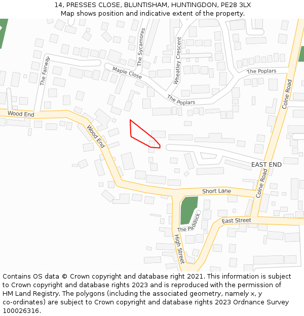 14, PRESSES CLOSE, BLUNTISHAM, HUNTINGDON, PE28 3LX: Location map and indicative extent of plot