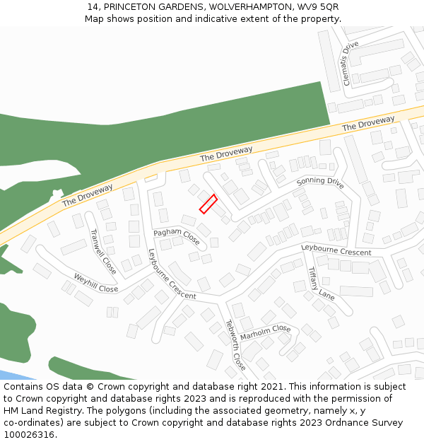 14, PRINCETON GARDENS, WOLVERHAMPTON, WV9 5QR: Location map and indicative extent of plot