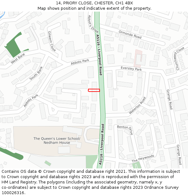 14, PRIORY CLOSE, CHESTER, CH1 4BX: Location map and indicative extent of plot