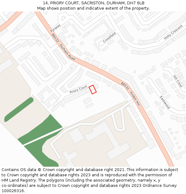 14, PRIORY COURT, SACRISTON, DURHAM, DH7 6LB: Location map and indicative extent of plot