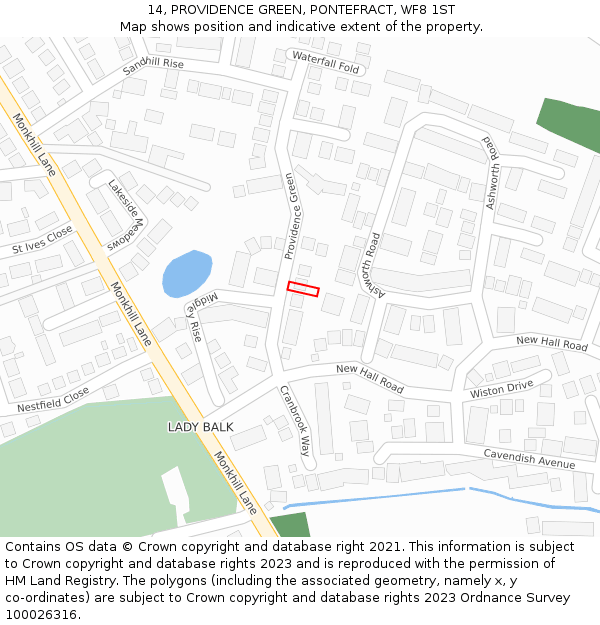 14, PROVIDENCE GREEN, PONTEFRACT, WF8 1ST: Location map and indicative extent of plot