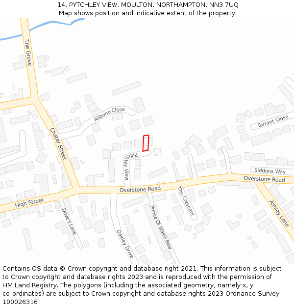 14, PYTCHLEY VIEW, MOULTON, NORTHAMPTON, NN3 7UQ: Location map and indicative extent of plot