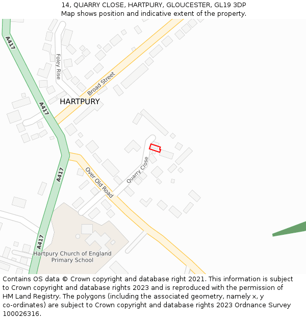 14, QUARRY CLOSE, HARTPURY, GLOUCESTER, GL19 3DP: Location map and indicative extent of plot