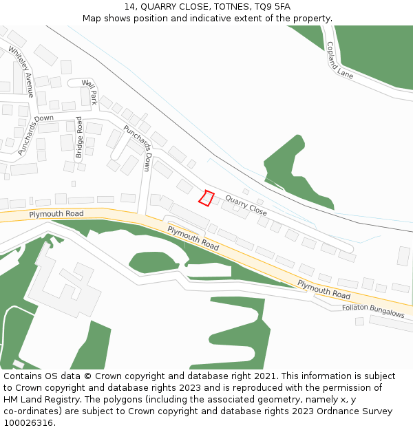 14, QUARRY CLOSE, TOTNES, TQ9 5FA: Location map and indicative extent of plot