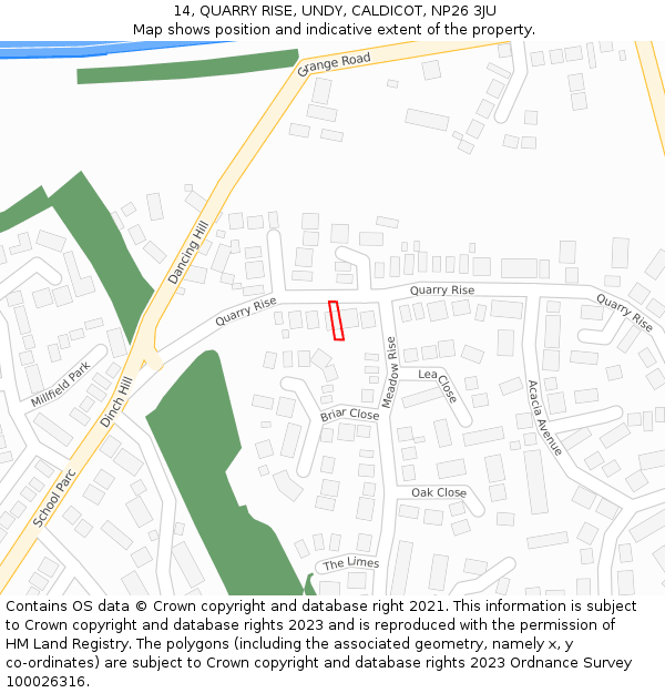 14, QUARRY RISE, UNDY, CALDICOT, NP26 3JU: Location map and indicative extent of plot