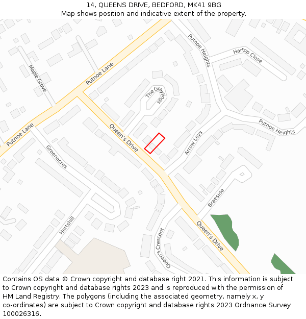 14, QUEENS DRIVE, BEDFORD, MK41 9BG: Location map and indicative extent of plot