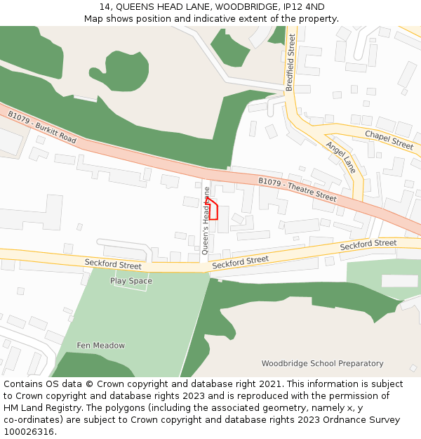 14, QUEENS HEAD LANE, WOODBRIDGE, IP12 4ND: Location map and indicative extent of plot