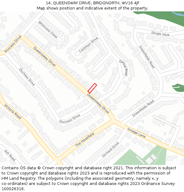 14, QUEENSWAY DRIVE, BRIDGNORTH, WV16 4JF: Location map and indicative extent of plot