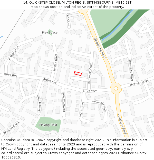 14, QUICKSTEP CLOSE, MILTON REGIS, SITTINGBOURNE, ME10 2ET: Location map and indicative extent of plot