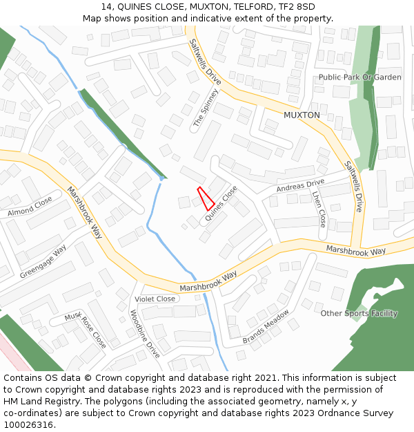 14, QUINES CLOSE, MUXTON, TELFORD, TF2 8SD: Location map and indicative extent of plot