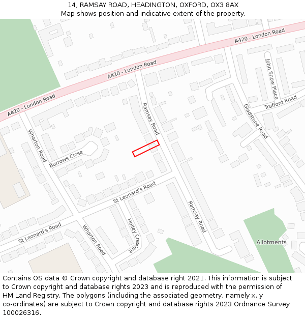 14, RAMSAY ROAD, HEADINGTON, OXFORD, OX3 8AX: Location map and indicative extent of plot